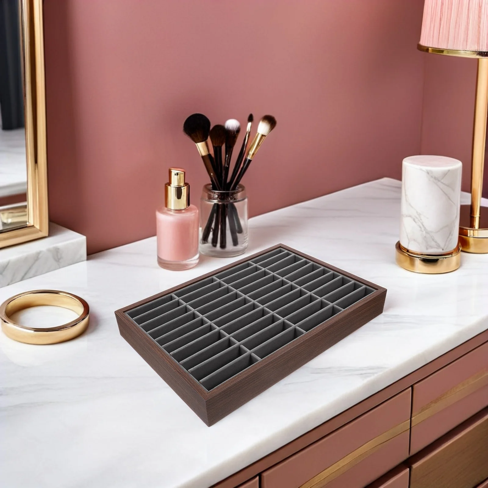 

40 Slot Bangle Display Tray Wooden Bracelet Organizer Lined Jewelry Storage Box For Ring Necklace Portable Drawer Case Home