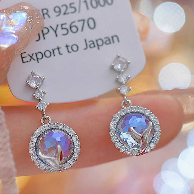 Designer Style Exquisite Three-Dimensional Blue Fishtail Pavé Inlaid Zircon Earrings Fashion Daily Female Ear Clip Mosquito Coil