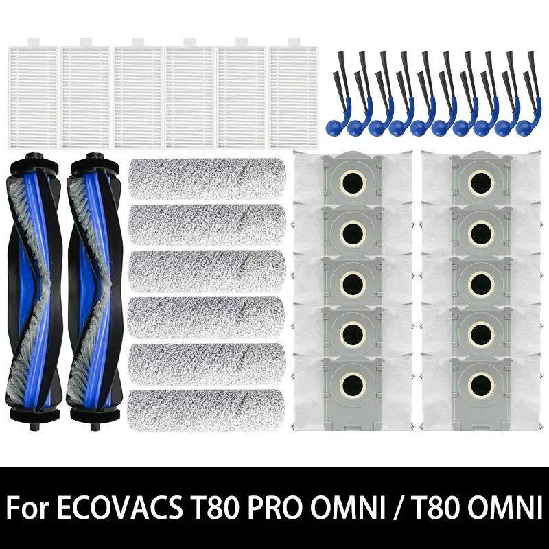 

For ECOVACS T80 PRO OMNI /T80 OMNI Vacuums Cleaner Main Roller Mop Cloth Side Brush Dust Bag HEPA Filter Replacement Accessories