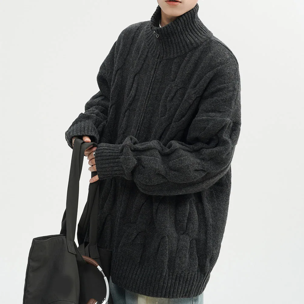 

Comfortable Men Jacquard Sweater Casual Long Sleeve Black Fashion High Street Brand New Condition Male Applicable