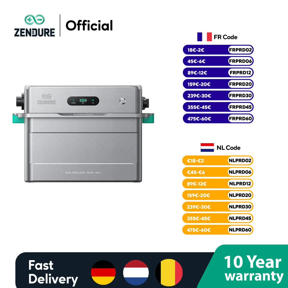 Zendure SolarFlow 1600 AC+ – een eenvoudig te installeren en te gebruiken systeem voor het opslaan van wisselstroom, compatibel met alle bestaande fotovoltaïsche systemen, HEMS ZENKI, 1600 W, 1,92
