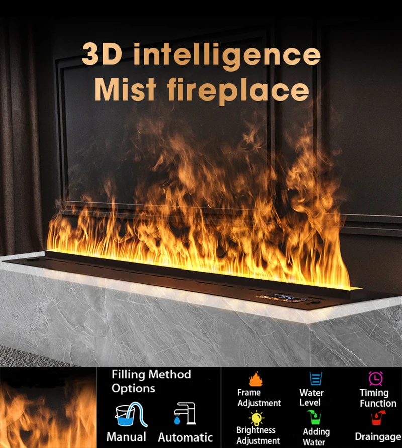 Electric Fireplace Smart Steam Simulated Flame TV Decorative 3D Colorful Flame Indoor Atomized Water Electric Fireplace