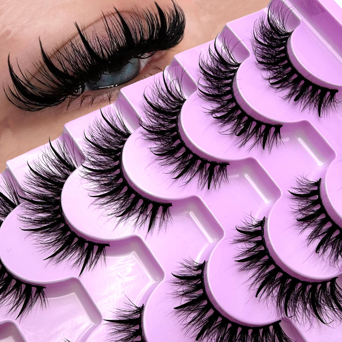 New 7 Pairs Manga Eyelashes Natural Faux Mink Lash Spikes Wispy Thick Natural Full Strip Lashes New Makeup Fluffy Mink Eyelashes