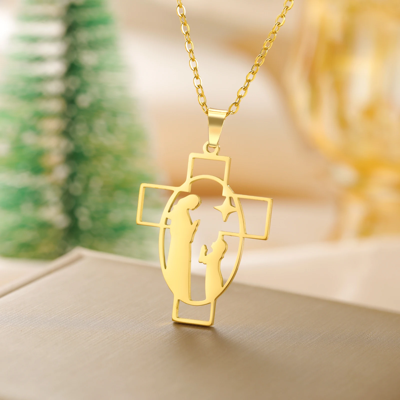

Kkjoy Stainless Steel Gold Color Vintage Catholic Cross Pendant Necklace Men Women Christian Believers Prayer Amulet Jewelry New