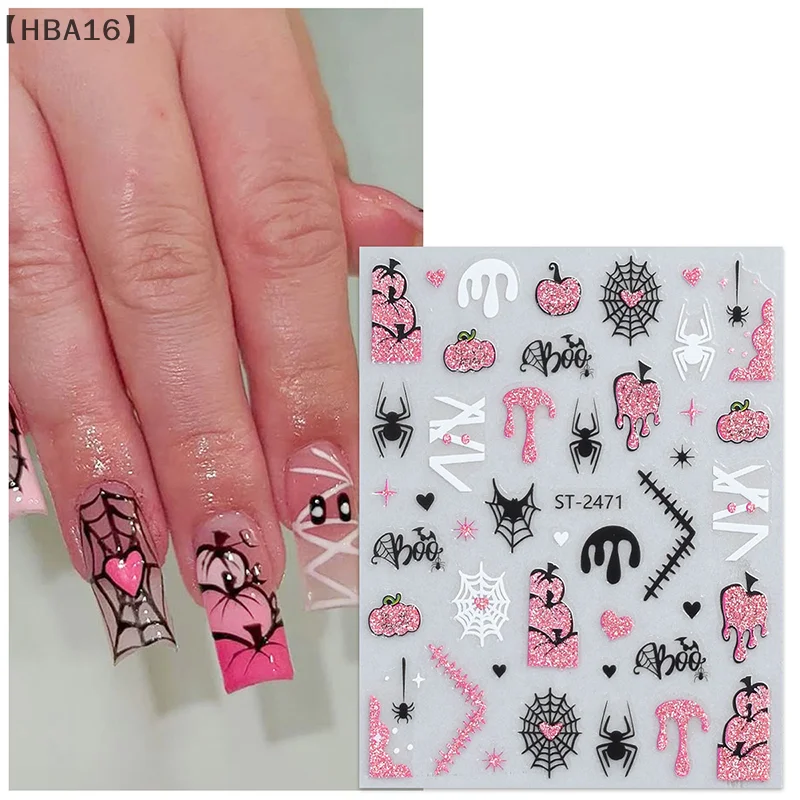 HBA16 Deel3D pegatinas de uñas de Halloween pequeña araña calabaza fantasma divertidas pegatinas de uñas con purpurina decoración de uñas Festival deslizadores de manicura