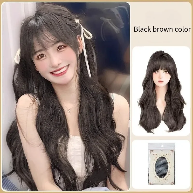 Wigs Popular Champagne color Long Deep Wave Hair Lolita cosplay Wigs With Bangs Synthetic Wig For Women Fashion Thick Curls