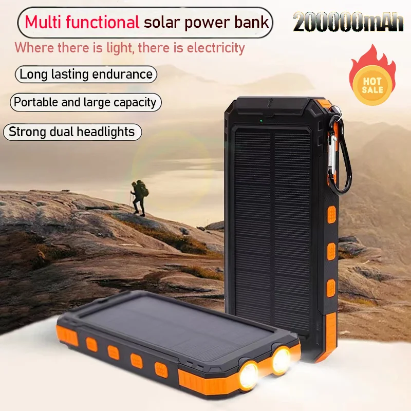 

200000mAh Solar Power Bank Ultra-Large Capacity Mobile Power Portable Lanyard Compass External Battery Super Fast Powerbank