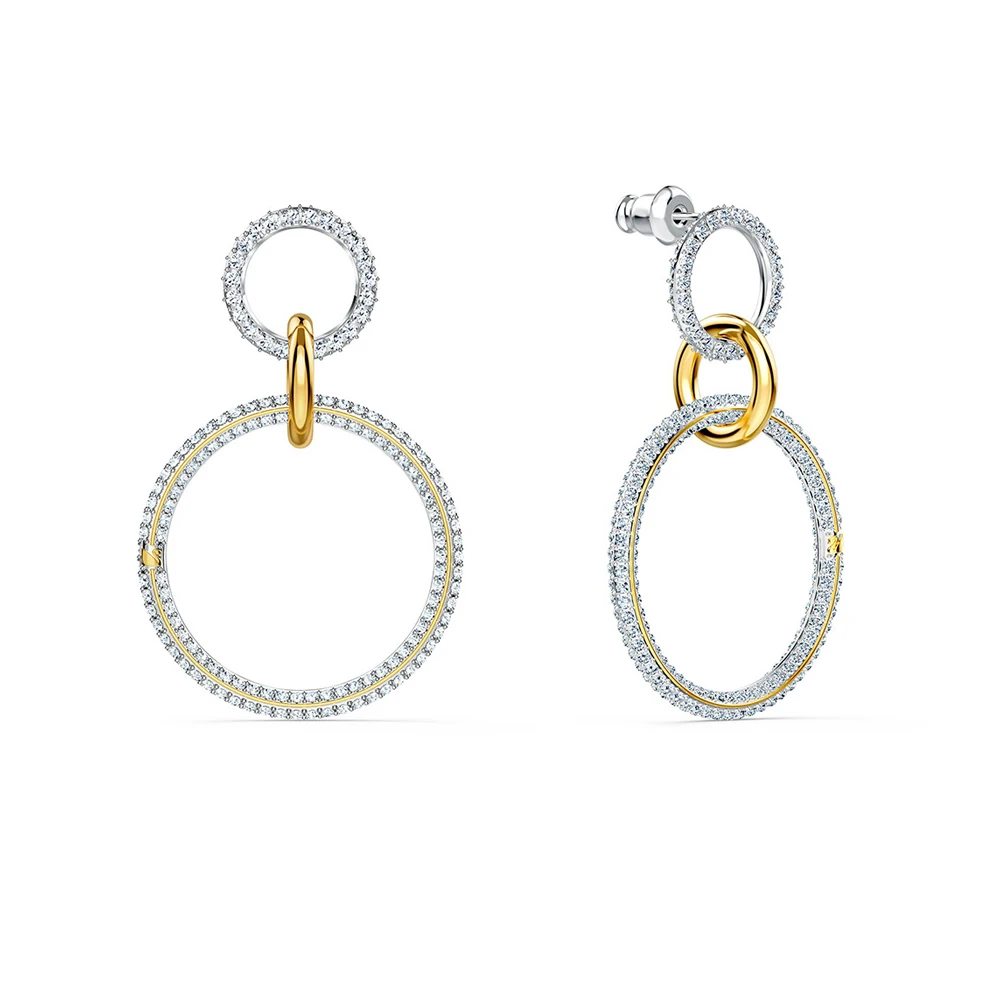 

Двухцветные серьги-подвески с двойным кругом – с прозрачными кристаллами и съемным элементом