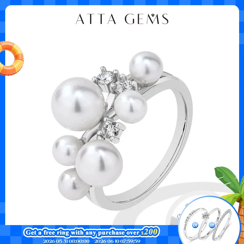 ATTAGEMS Pearl Moissanite Ring DVVS 100% S925 Sterling Silver Plated With18k Gold for Women Engagement Bride Jewelry Luxury Gift