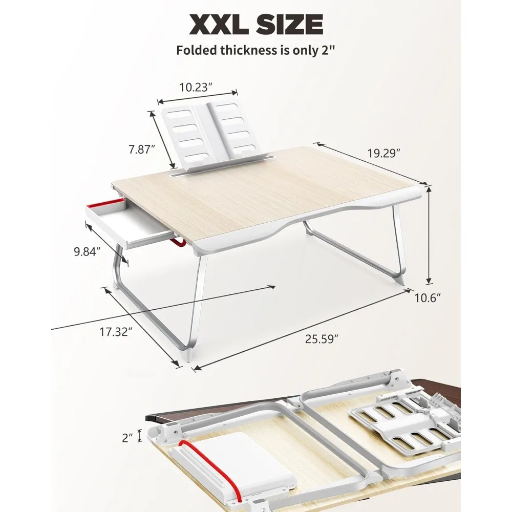 Opklapbaar Bureau Voor Laptop, Eten Ontbijt, Schrijven, Gamen, Extra Groot 25.6 "X 19.3" Draagbare Vloerstandaard Laptop Bureau