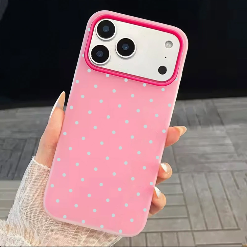 Phone Case For iPhone 17 16 15 Plus 14 13 12 11 Pro Max Air X XS XR 8 7 Plus SE 2022 Soft Adorable Light Blue Polka Dot Cover view 3