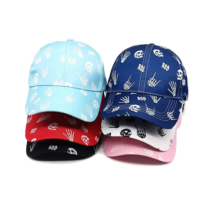Four Seasons Polyester Cartoon Skull Print Casquette Baseball Cap Adjustable Outdoor Snapback Hats for Men and Women 235