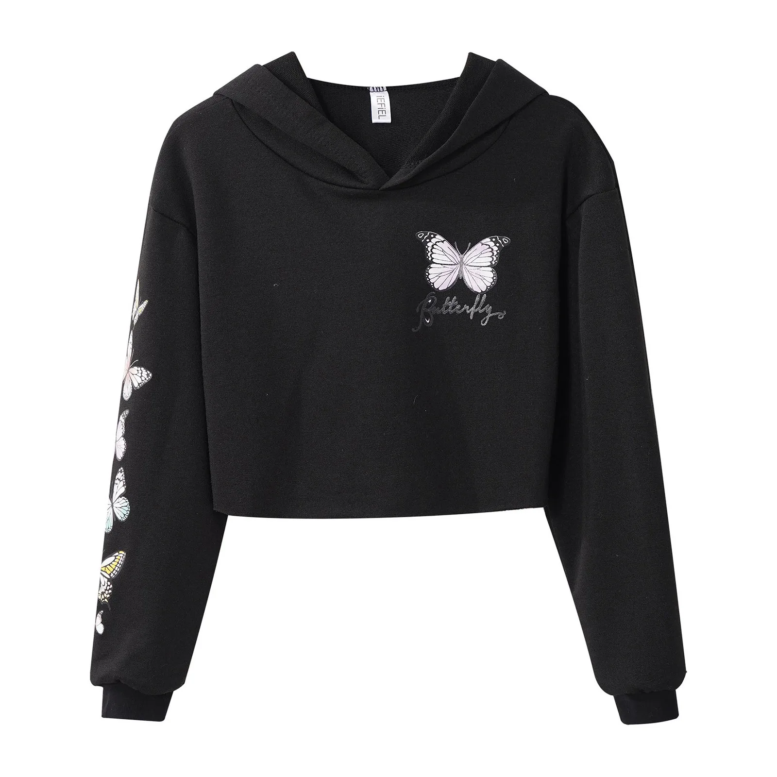 Sudaderas deportivas con capucha para niños y niñas, sudadera deportiva de manga larga con estampado de mariposa, Tops recortados con capucha para gimnasio de Fitness