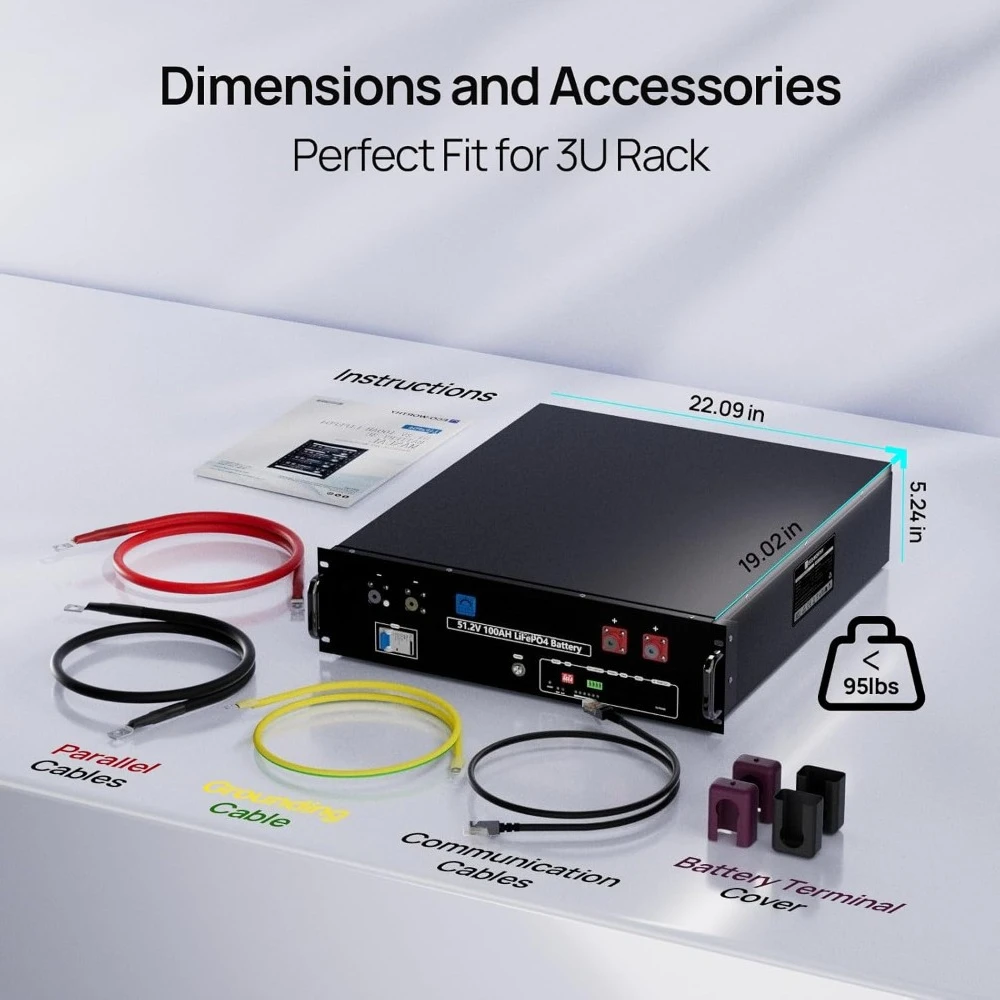 48V 100Ah Lithium Battery,5.12kWh Capacity, Server Rack Battery with Bluetooth,6000 Cycles,3U Chassis,Perfect for Off-Grid