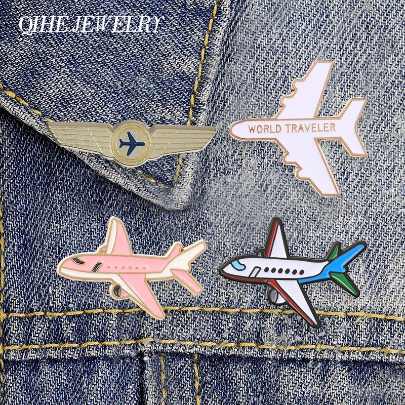 World Traveler Airplane Enamel Pin Airplane Pilot Wings Aviation Badge On Backpack Brooch Lapel Badge Aircraft Jewelry Accessory
