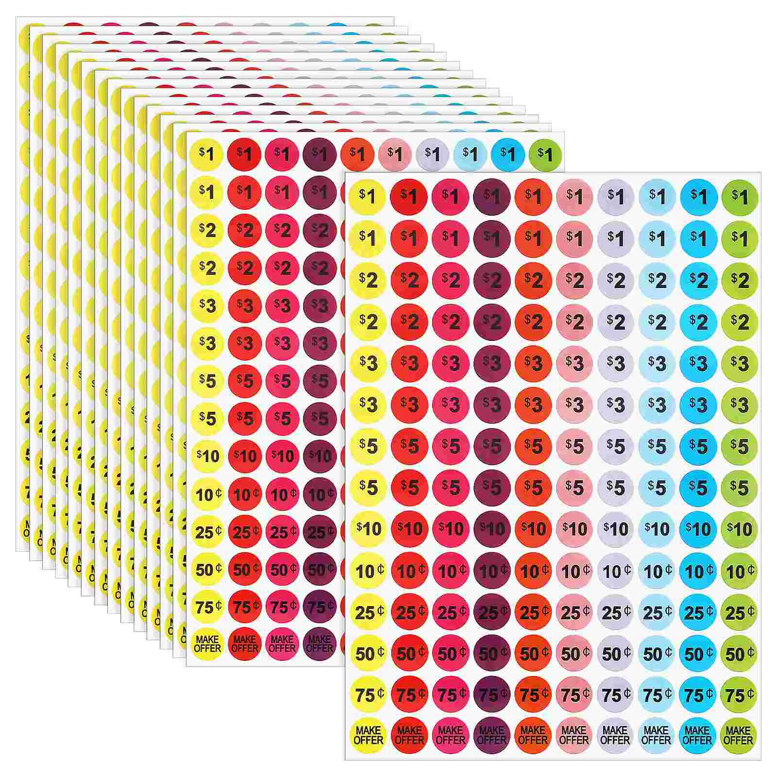 

15 Sheets Product Price Tag Label Circle Stickers Round Garage Sale Tags Pricing Sign Number