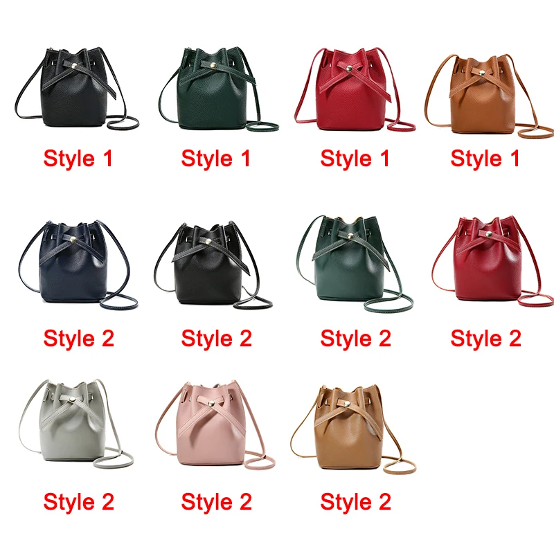 Women Large Capacity PU Leather Portable Cross Body Bucket Bag Single Shoulder Bag With Buckle