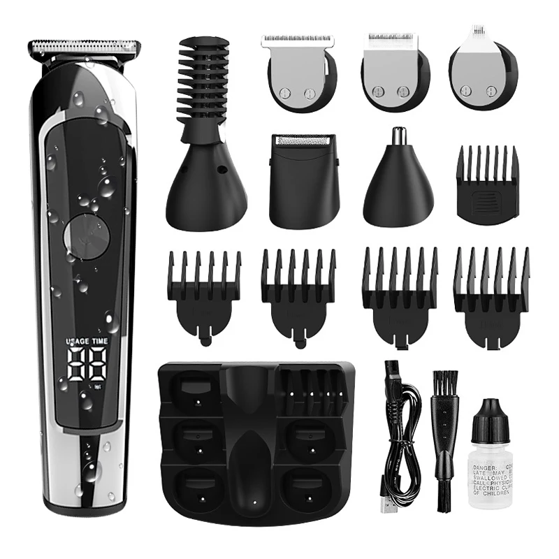 6 in 1 Professional Hair Trimmer Clipper Razors Body Men Waterproof LCD Screen Shaving Removal Electric Scissors Cutting Beard