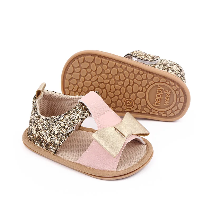 Brand Infant Girls Sandals Toddler Summer Shoes Newborn Soft Rubber Sole Footwear 1 Year Gold Bling Trainers Sandales Baby Items