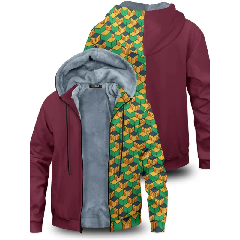 

Velvet Thick Warm Winter Oversized DemonSlayer Anime Hoodie Coat Zip Up Sweatshirt Top Plus Size Boy and Girl Coat Plush Jacket