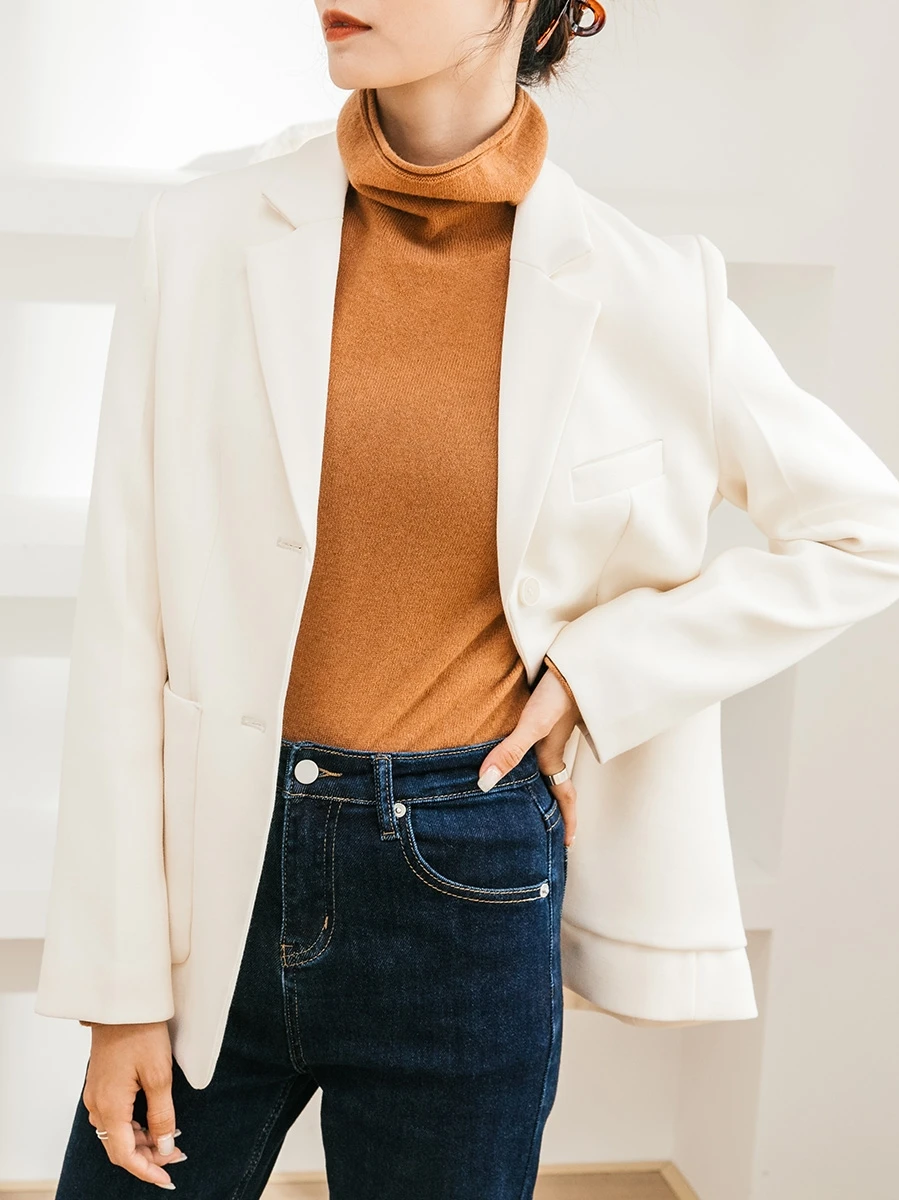 

Casual Slim Fit Women's Suit Jaet Autumn Winter Single Button Drapey Ele Sle Commute Faion Long Sve Regular Length