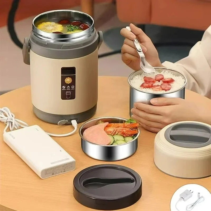 304 Stainless Steel Electric Thermal Lunch Box, Car Heating Constant Temperature Portable Bento Box, Large Capacity
