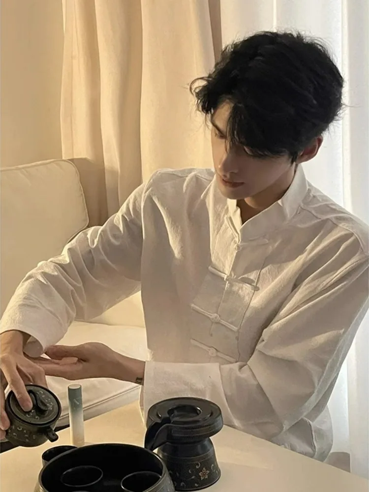 

Новая мужская куртка в китайском дзен-стиле с длинными рукавами, воротником-стойкой, из ледяного шелка, в стиле Тан, Ханьфу, в национальном стиле