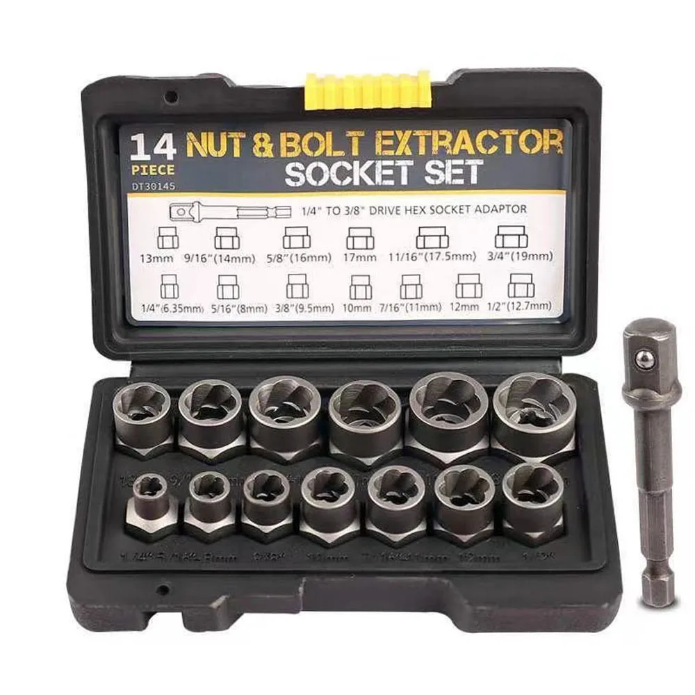 

14PCS Nut Bolt Extraction Socket Set Impact Bolt Nut Remover Kits Bolt Extractor Tool Set for Removing Damaged Bolts Nuts Screws