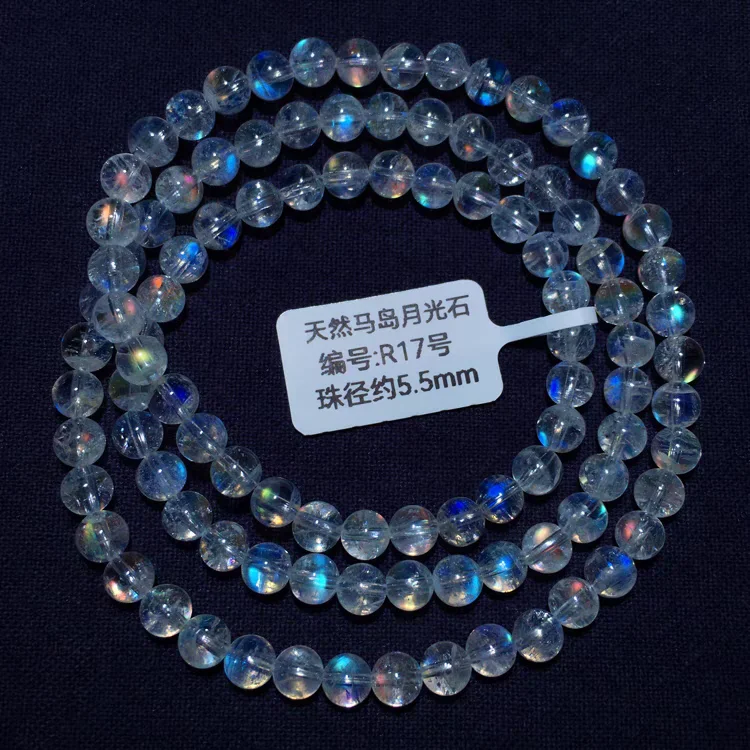 Natural Colorful Light Moonstone Clear Round Beads Bracelet 5.5mm Rainbow Women Fashion Jewelry Ma Island Moonstone AAAAA
