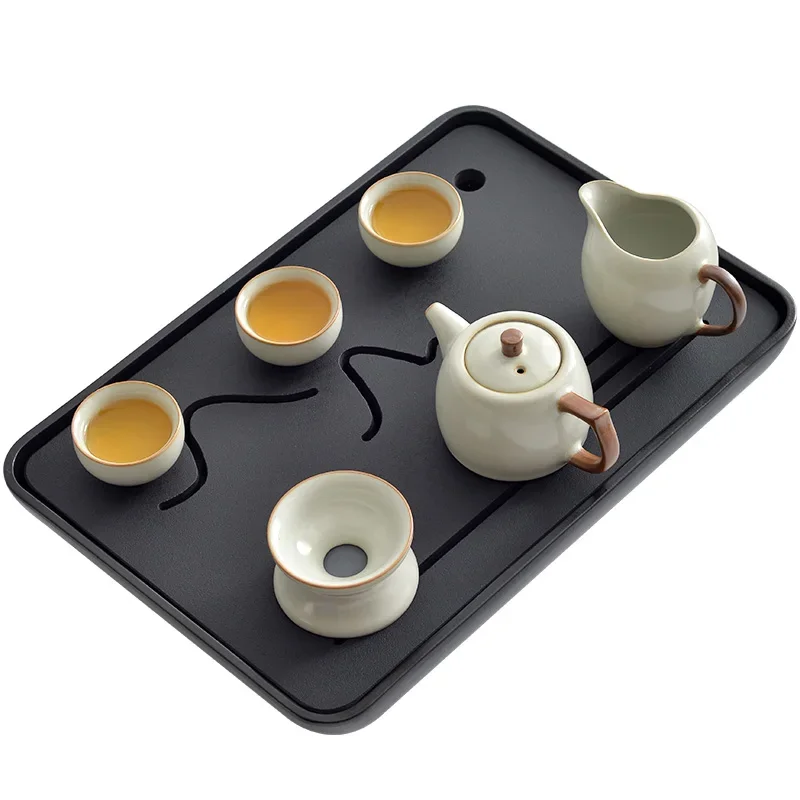 Ceramic Chinese Serving Tea Tray Luxury Black Japanese Tea Tray Valet Small Office Bandeja Para Cha Kitchen Accessories YN50TT