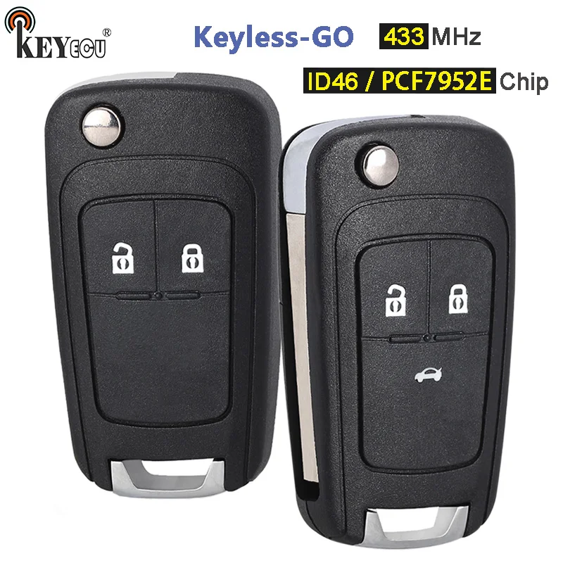 KEYECU 433MHz ID46 / PCF7952E Chip Keyless- Go Flip Remote Key Fob for Opel/Vauxhall Astra J, Zafira C,Insignia Mokka,Cascada