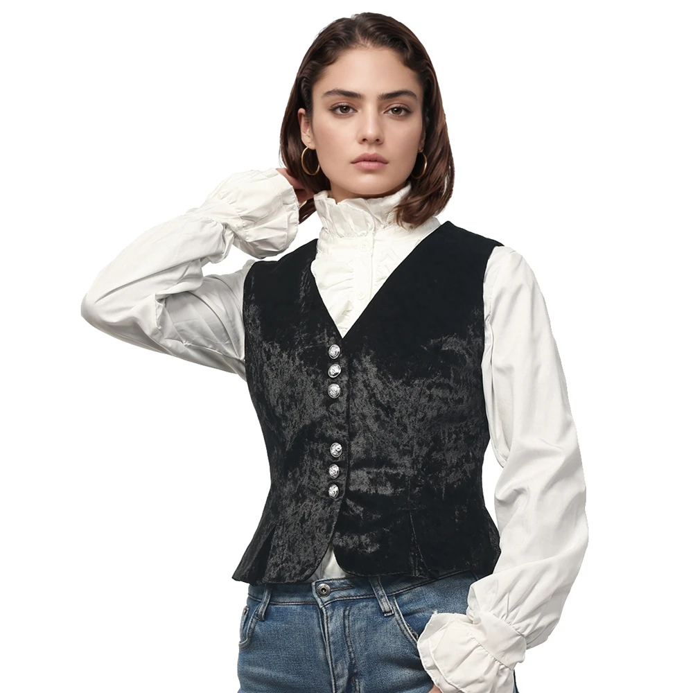 

Vintage Velvet Vest for Women V-Neck Cropped Sleeveless Dressy Waistcoat Casual Tops