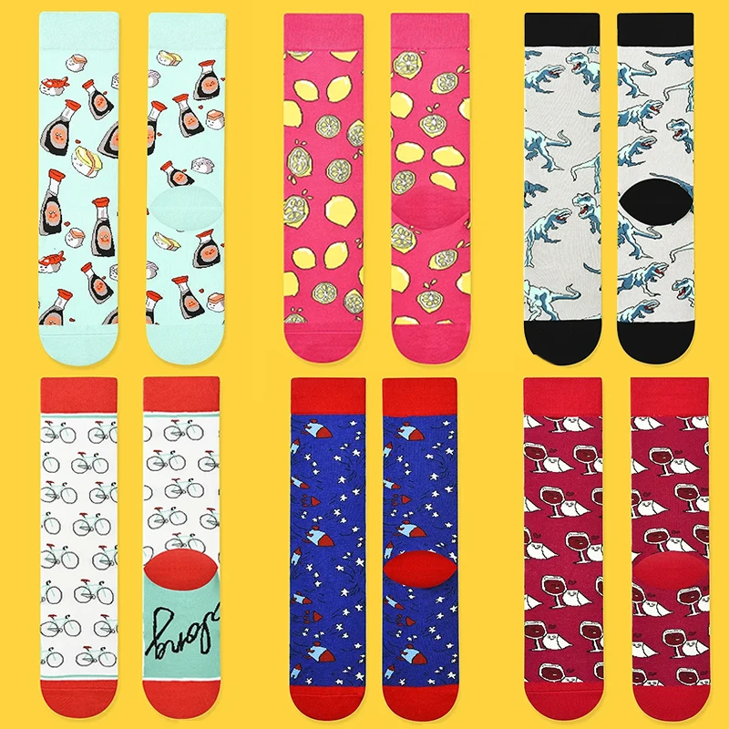 

Women Socks Funny Cute Cartoon Fruits Banana Avocado Lemon Egg Cookie Donuts Food Happy Japanese Harajuku skateboard Socks