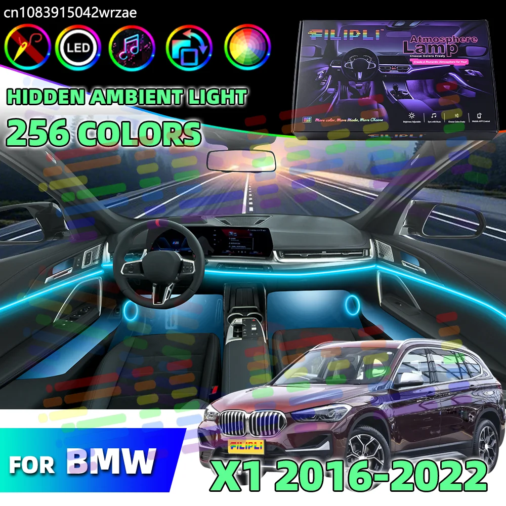 

For BMW X1 F48 F49 Car Inner Lining LED Neon Ambient Lights 64 RGB Color Changing Strip Bluetooth Scene Switch Cabin Decor