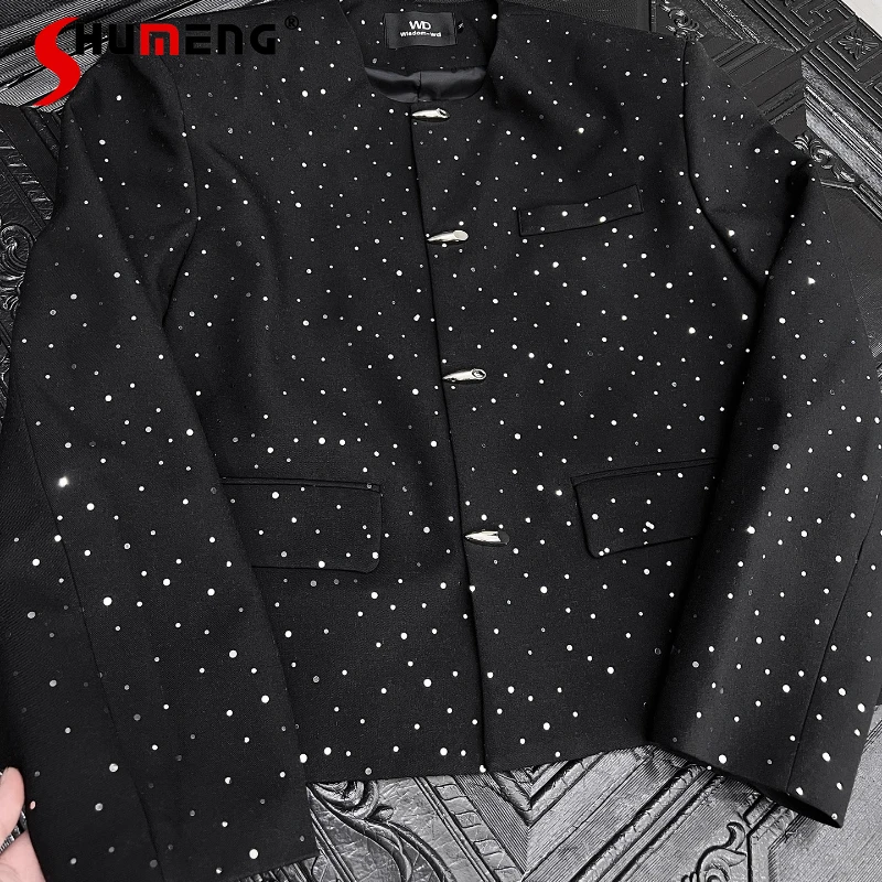 

High-end Niche Metal Decoration Loose Handsome Trendy Coats Men's 2025 Fashion Versatile Round Neck Jackets Male Stylish Tops