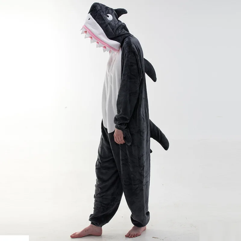 Grey Shark One-piece Pajamas Long-sleeved Cartoon Animal Pajamas Loose Casual Loungewear Autumn Winter Adult Homewear