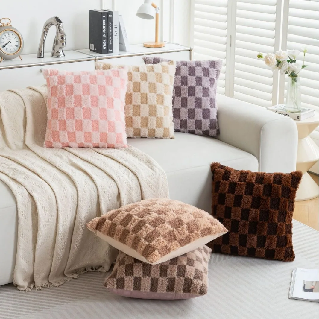 30x50cm Farmhouse Checkerboard Comfort Plush Single Sided Throw Pillow Covers Home Sofa Bedroom Living Room Decor Cushion Cover