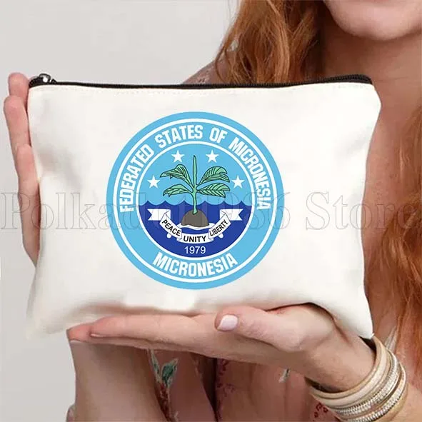 ميكرونيزيا العلم خريطة لطيف هدية قماش حقيبة مستحضرات التجميل ماكياج المرحاض حقيبة مقلمة سستة الحقيبة مفتاح محفظة نسائية للعملات المعدنية تخزين حقيبة القطن