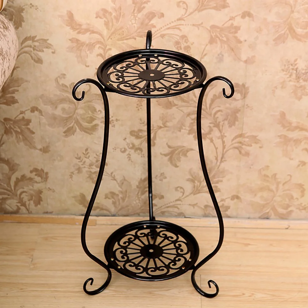 ABHU 2 Layer Elegant Metal Plant Shelf Flower Pot Rack Holder Potted Plant Holder For Balcony Living Room Bedroom Decor