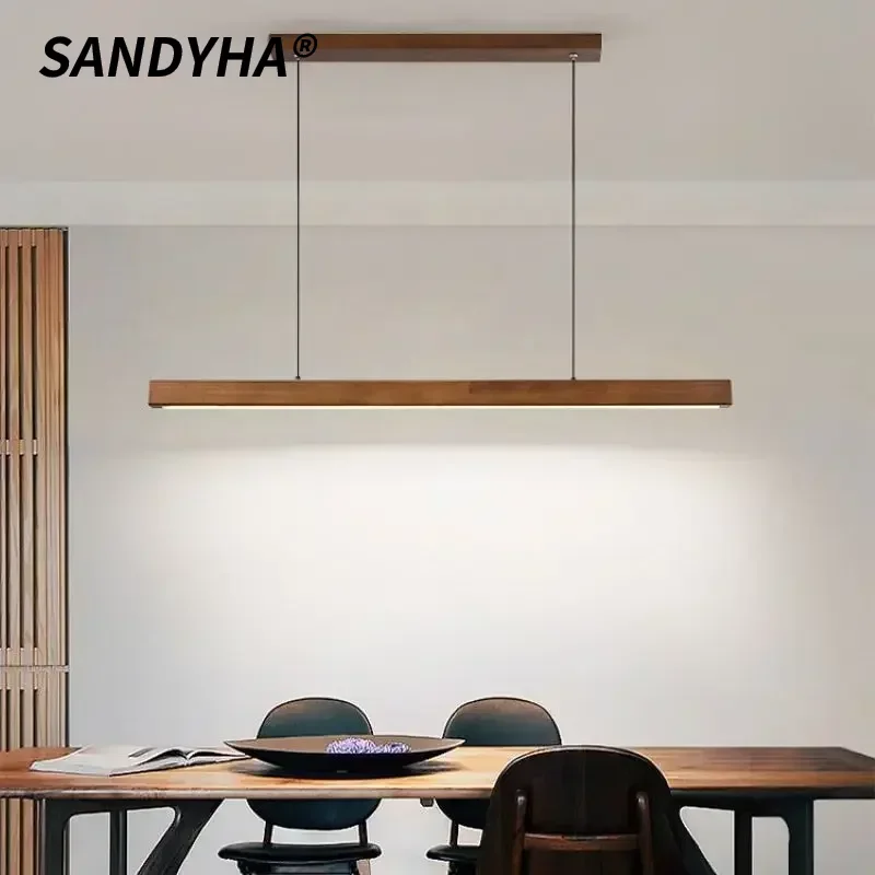 SANDYHA أنيقة الجوز قلادة LED الثريات لغرفة الطعام دراسة بار ديكور المنزل تركيبات الإضاءة تعليق أنيق