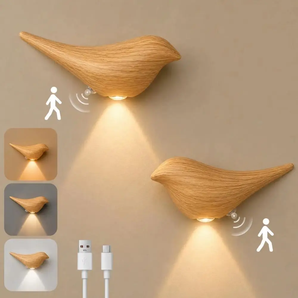 Warm Glow LED Bird Sconce Waterproof Dimmable Bird Shaped Decorative Lamp Cordless Install Energy Saving Magnetic Wall Lamp