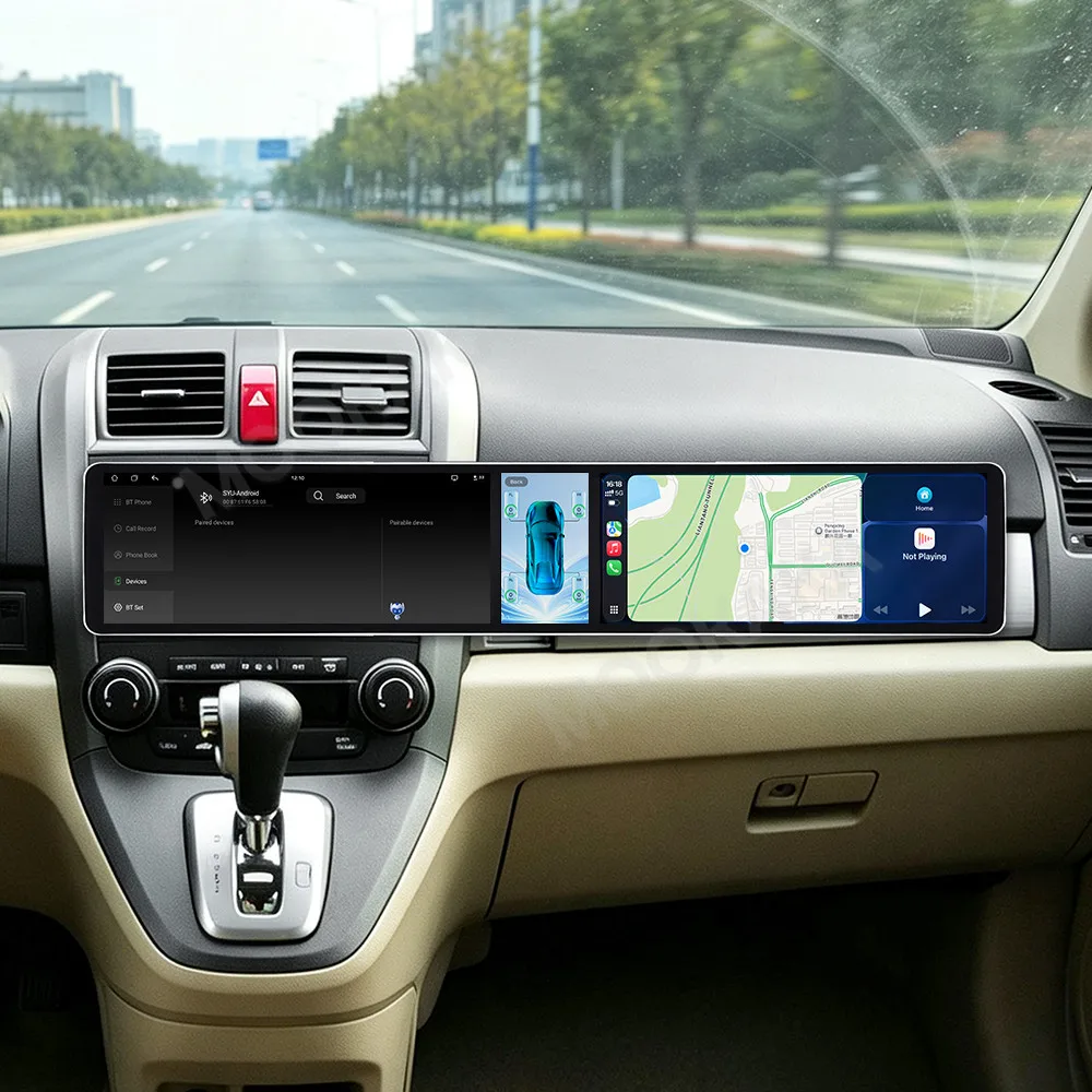 Android 15 Dual 12.3 Inch Triple Screen For Honda CRV 2007-2011 Car Stereo Radio Multimedia Player GPS Navi Wireless CarPlay DSP
