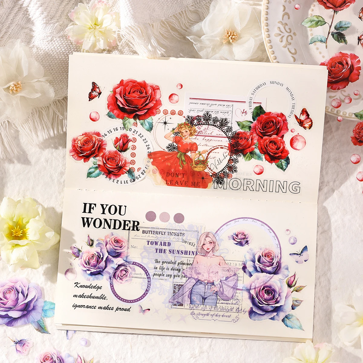 4 لفات/صندوق، شريط زهور رومانسي، مناسب للكتب اليدوية التي تصنعها بنفسك، والعناصر، وديكور تغليف الهدايا، ومستلزمات الديكور الرائعة