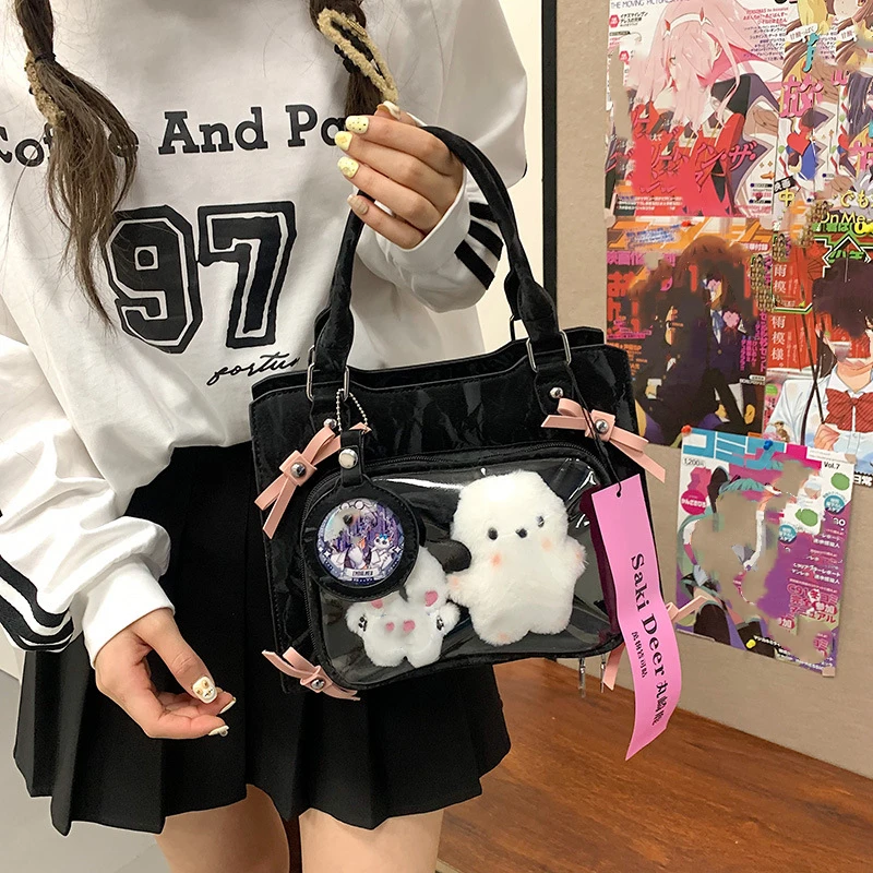 Original Niche Design Y2K Bow Ita Bag Girls' Ulzzang Badge Bag Dolls Bag Large Capacity Women's Single Shoulder Handle Bag