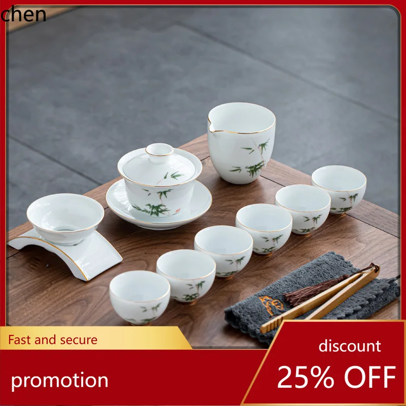 

H1 ceramic hand-painted kung fu tea set - ceramic home tea brewing set with teapot, gaiwan, minimalist design for office use