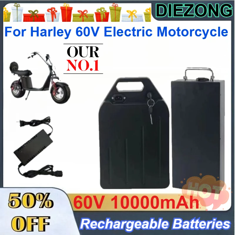 60V 10Ah Lithium Power Battery Pack Built in BMS for Harley 60V Electric Motorcycle Batteries with 67.2V 2A EU Charger