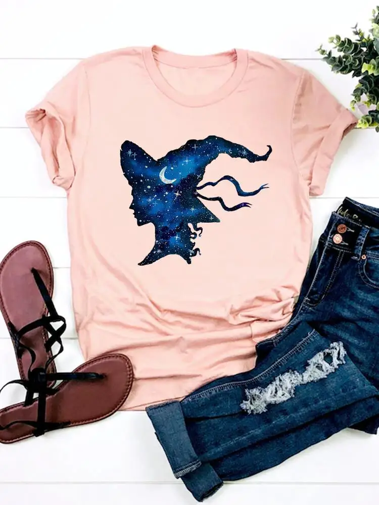 

Tee Top Clothes Witch Lovely Trend Halloween Fall Autumn T-shirt Ladies Thanksgiving Basic Women Graphic Print T Shirt Clothing