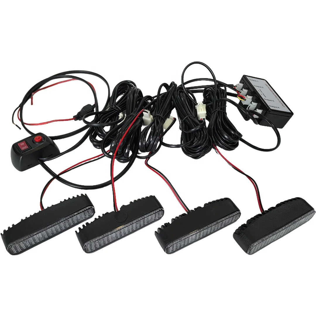 4*6LED 4-in-1 18 Modes Car Strobe Light Kit 12V 24V Front Grille Flashing Emergency Lamp For Autos New Condition
