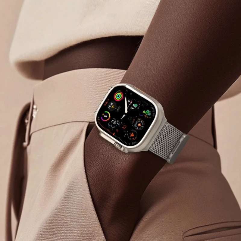 Tali Logam untuk Tali Jam Tangan Apple 49Mm 46 42 44 40 38 41 45Mm Gelang Lingkaran Milan IWatch Seri 10 9 8 Se 7 6 5 4 Ultra 2