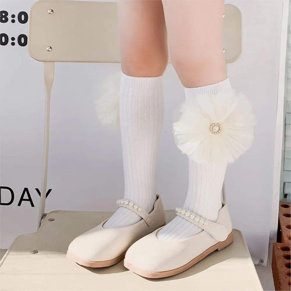 Calzini per ragazze perla big bowknot sweet princess calf sock kids baby calze al ginocchio cotone pettinato sokken toddler infant